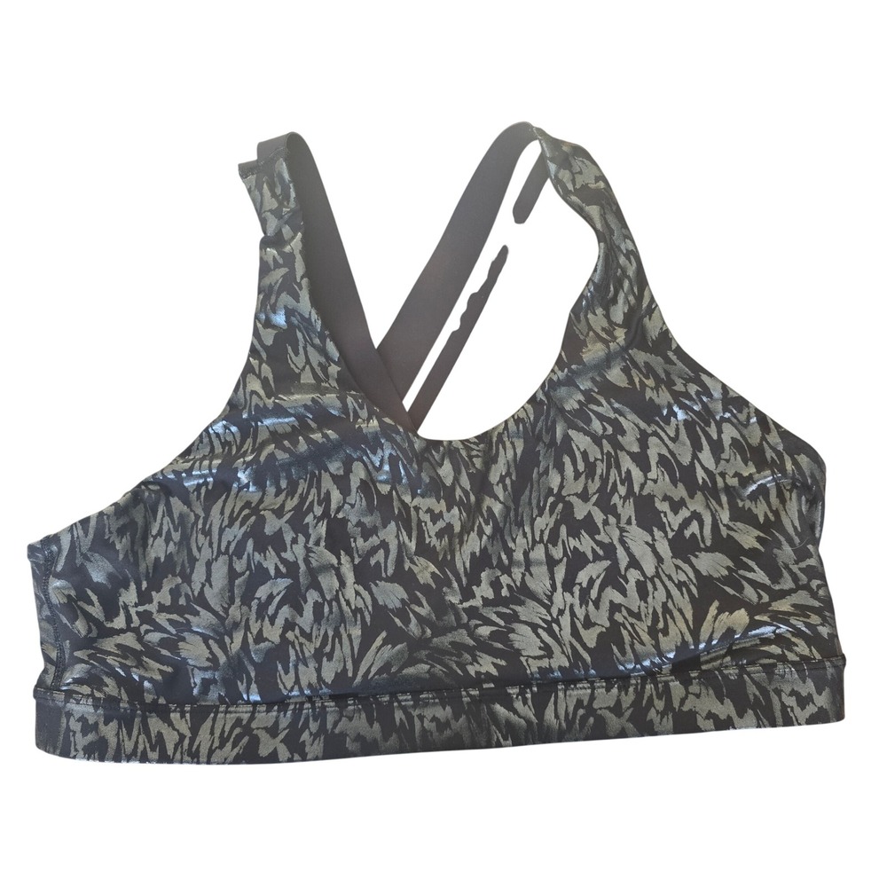 😀 Old Navy Active Powersoft Medium Support Sports Bra XXL Metallic Black Silver